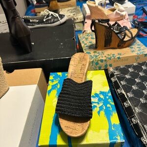 BAMBOO Black Woven Slide Sandals